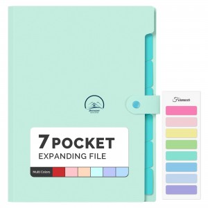 Denozer 7 Pocket Accordion File Organizer, Letter A4 Size Expanding File Folder, Cute Accordion Folder with Pastel Labels, Sturdy Folder Organizer, File Folder for School, Green